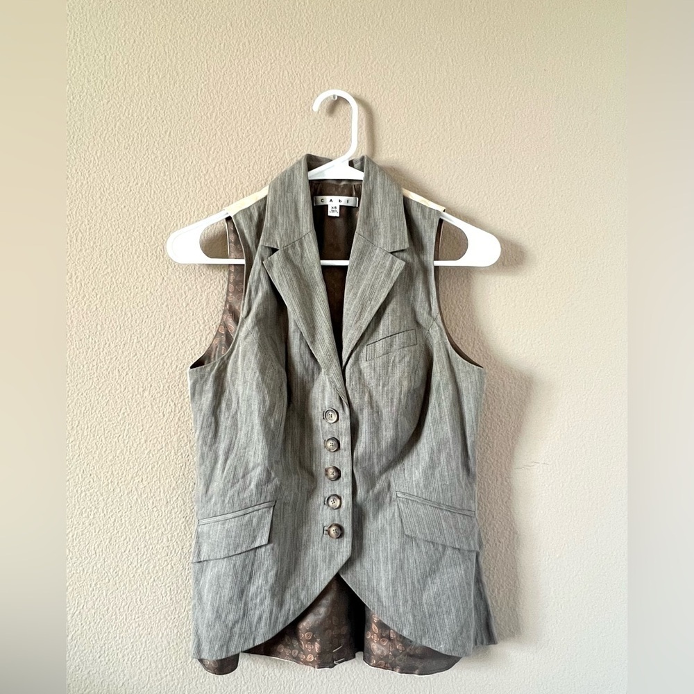Cabi Vintage Herringbone Blazer Vest with Paisley Lining